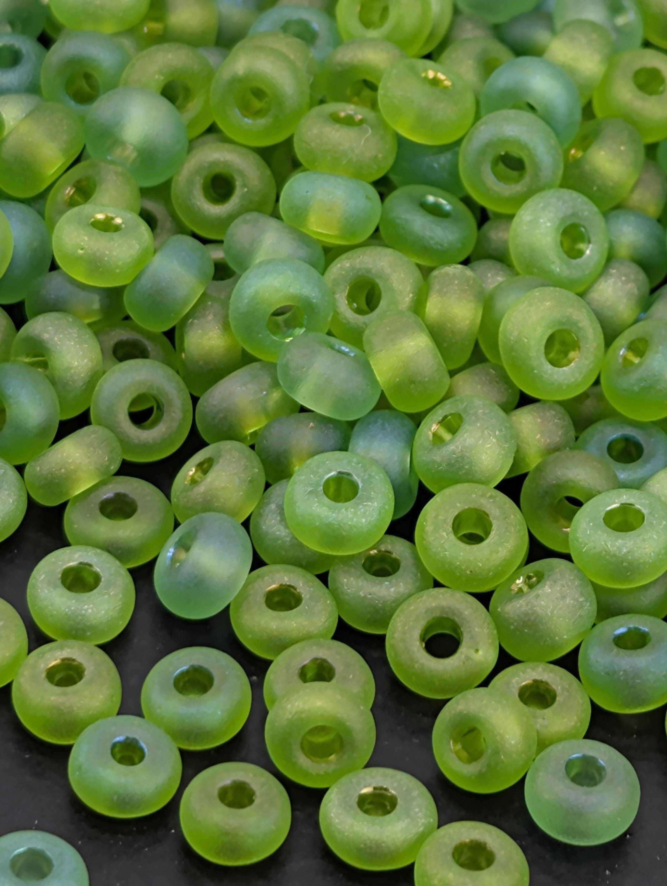 Seed Beads Size 6: Preciosa Transparent Matte Green AB - 15g Czech Glass