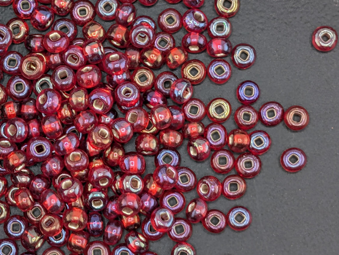 Seed Beads: Preciosa Size 6 Ruby Red Rainbow - Transparent Silver-Lined, 15g