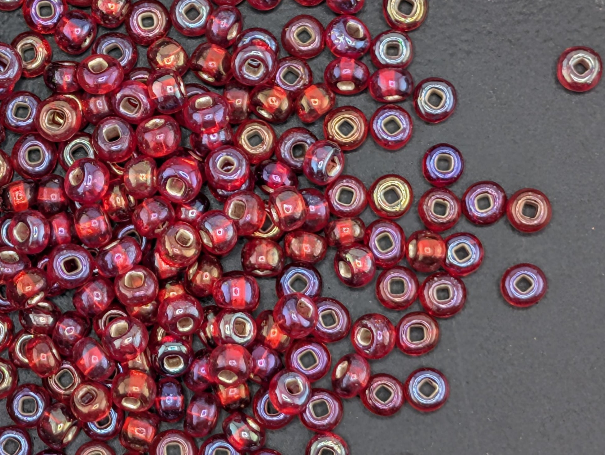 Seed Beads: Preciosa Size 6 Ruby Red Rainbow - Transparent Silver-Lined, 15g