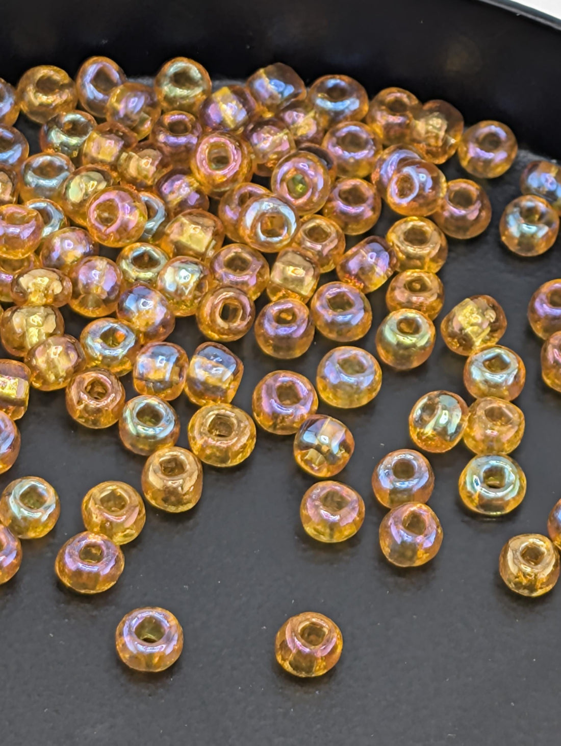 Preciosa Size 6 Seed Beads, Transparent Topaz AB (15g Czech Glass)