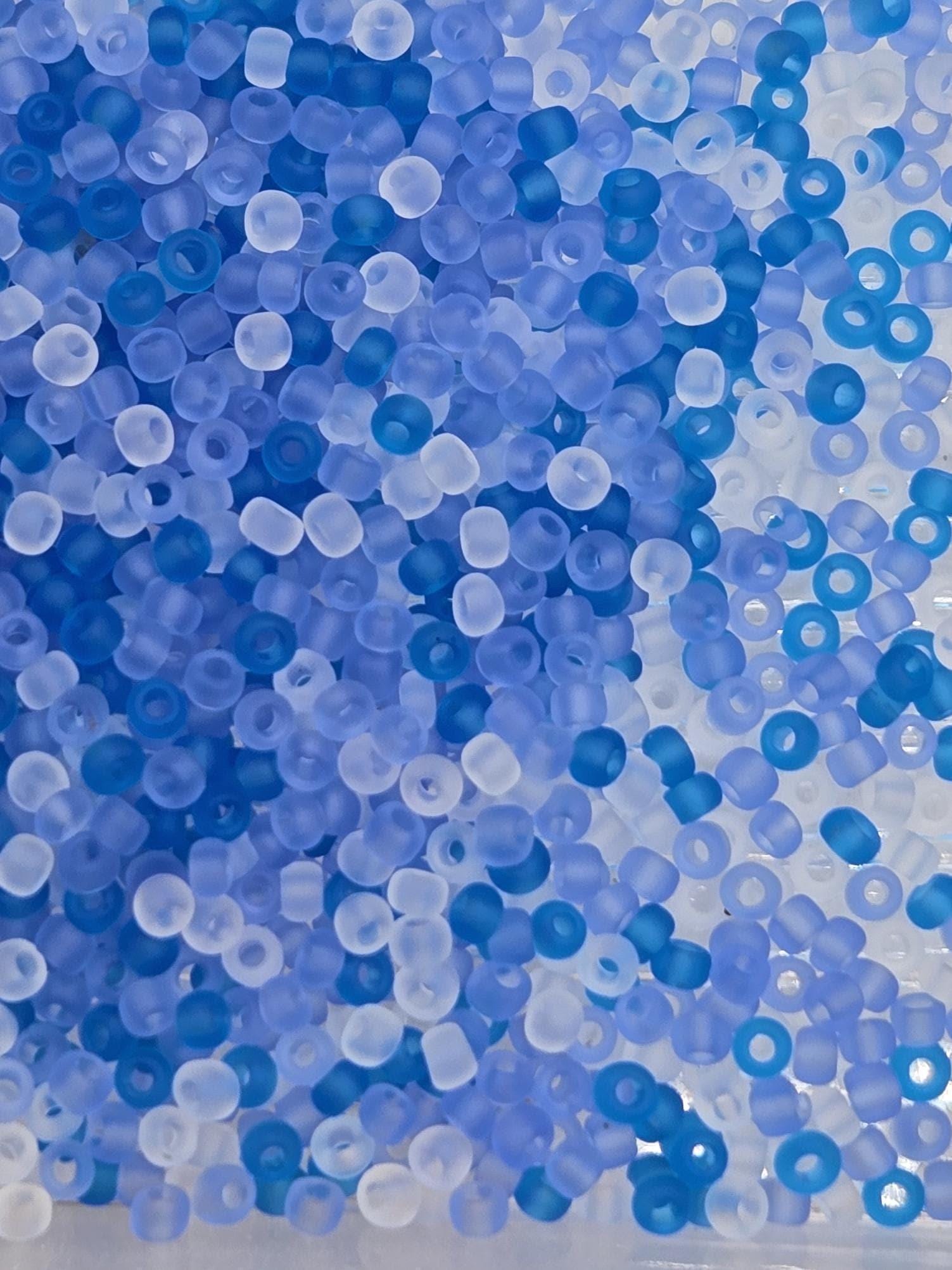 Preciosa 11/0 Seed Beads Frosted Matte Blue & White (Size 11/0 ) - 15g - Czech Glass Rocaille for Jewelry Making