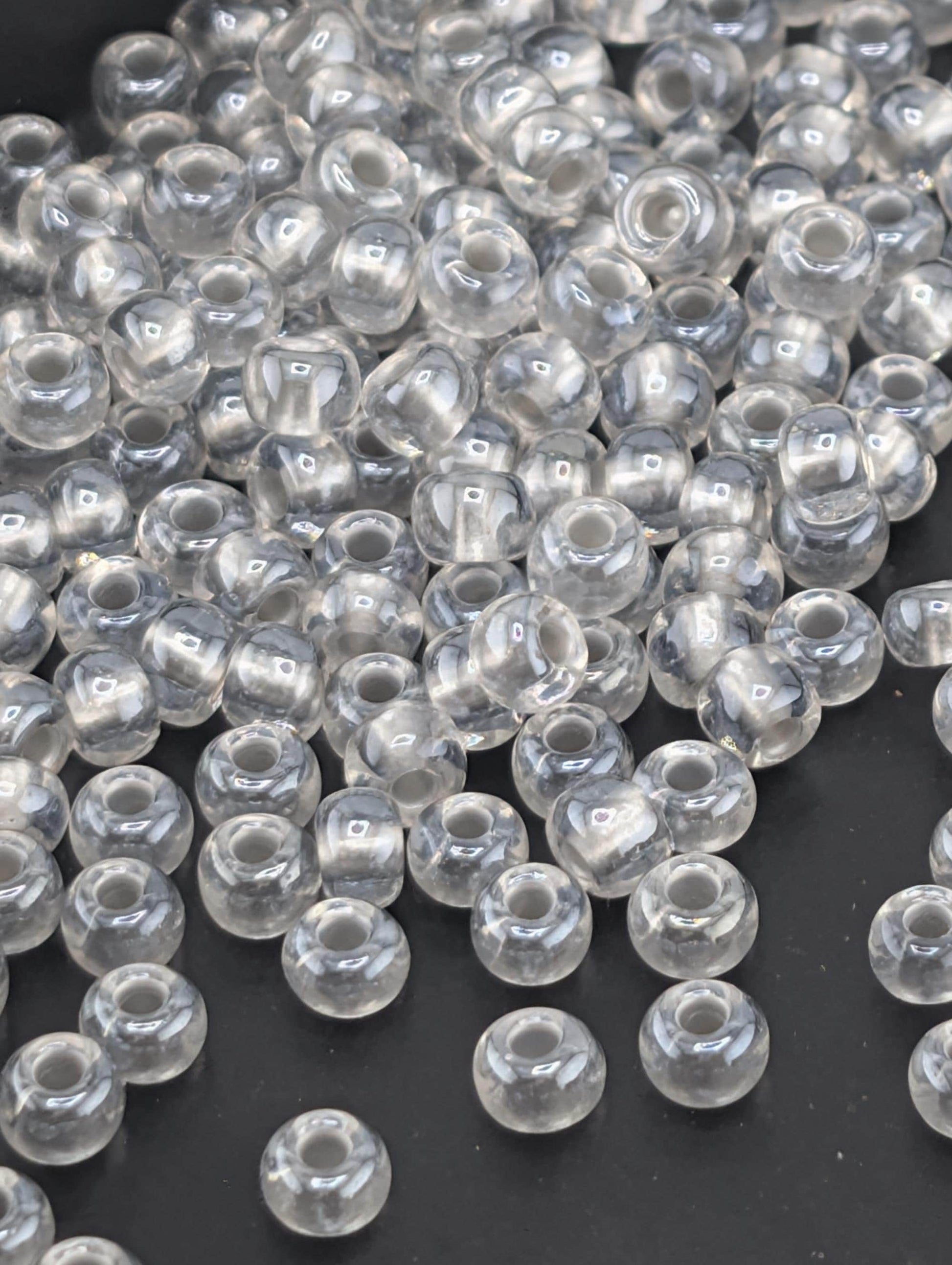 Preciosa Size 6 Seed Beads: Translucent Pastel Grey, 15g Package