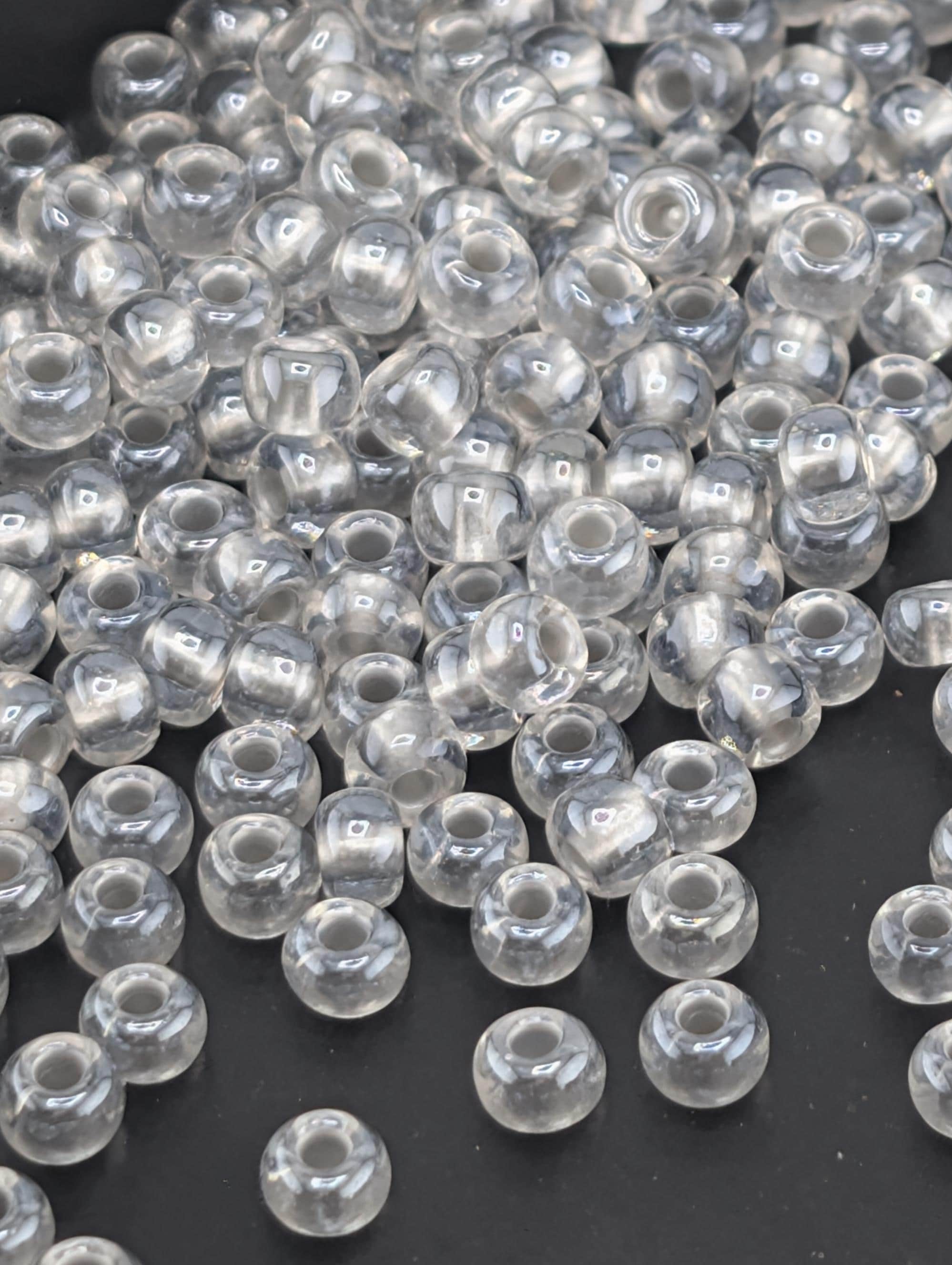Preciosa Size 6 Seed Beads: Translucent Pastel Grey, 15g Package