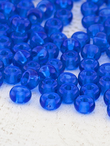 Preciosa Seed Beads, Transparent Cobalt (Size 6, 15g Czech Glass)
