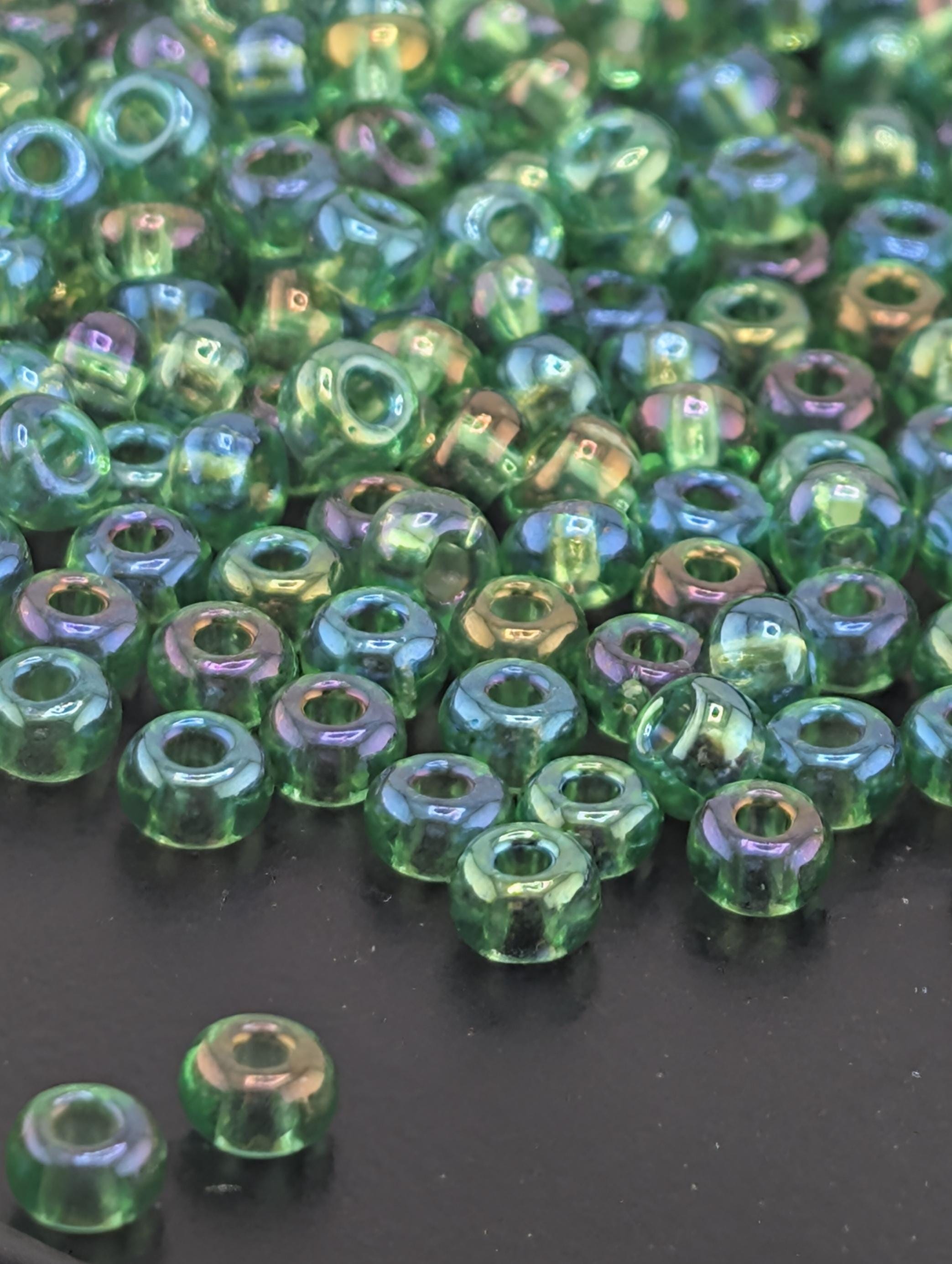 Seed Beads: Preciosa Size 6, Translucent Rainbow Light Green (15g)
