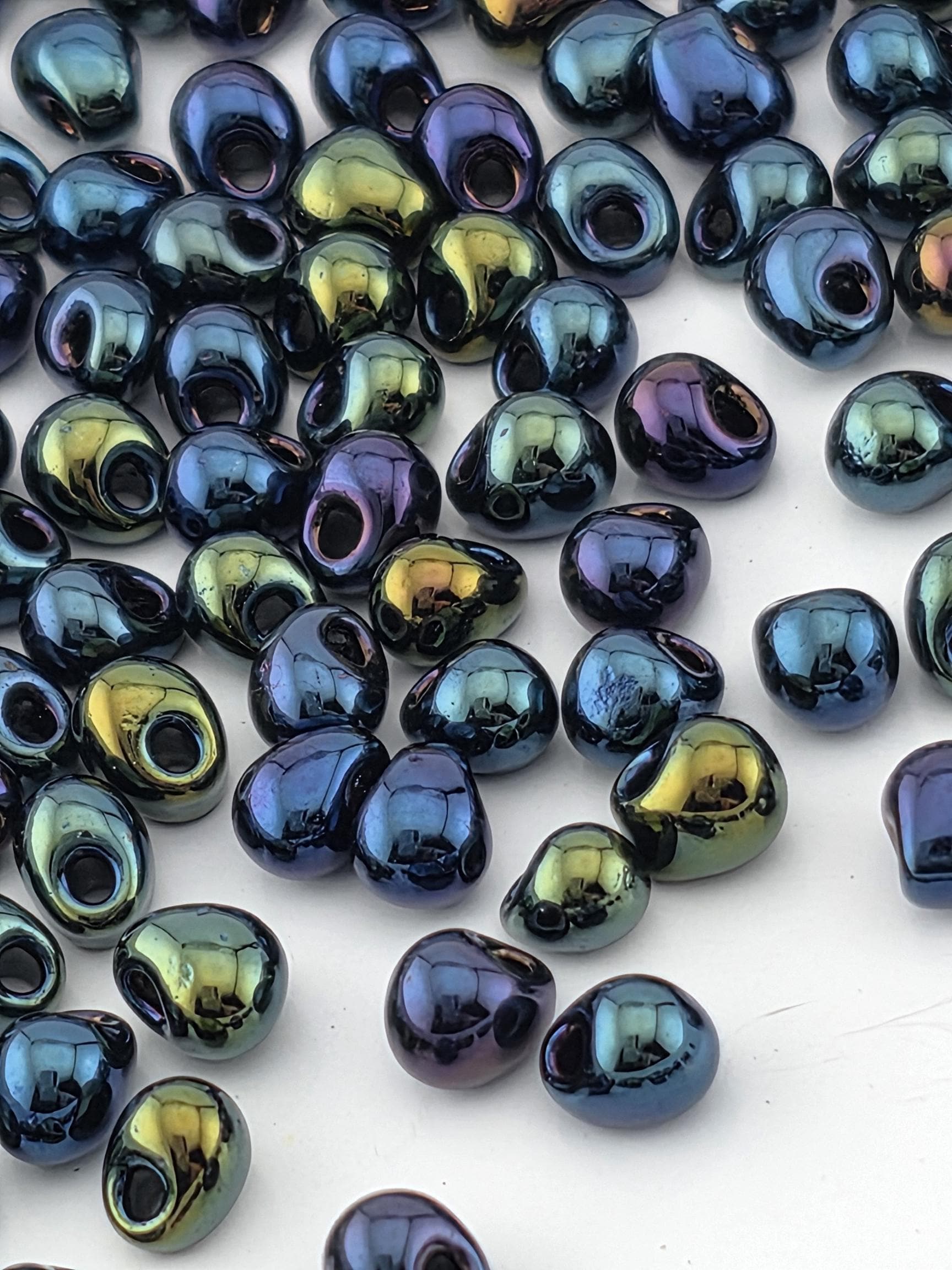 Miyuki Drop Beads: Midnight Blue Metallic Rainbow (3.4mm, 15g Pack)