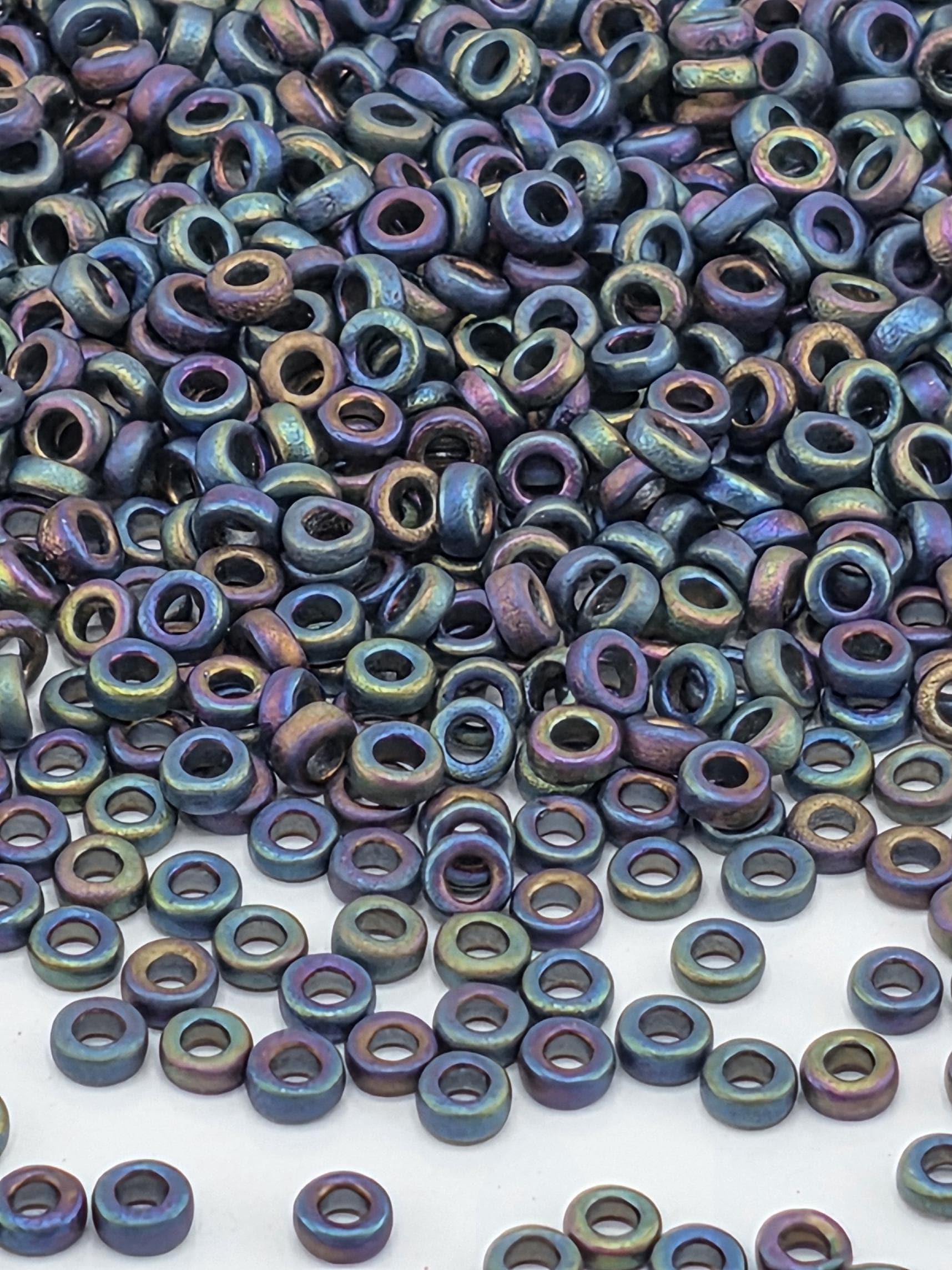 Miyuki Spacer Beads, Matte Black Rainbow (2.2mm, 7g)