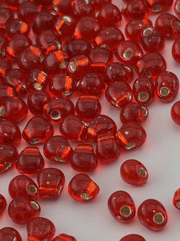 Orangish Red Miyuki Drop Beads - Silver Lined, 3.4mm, 15g Pack