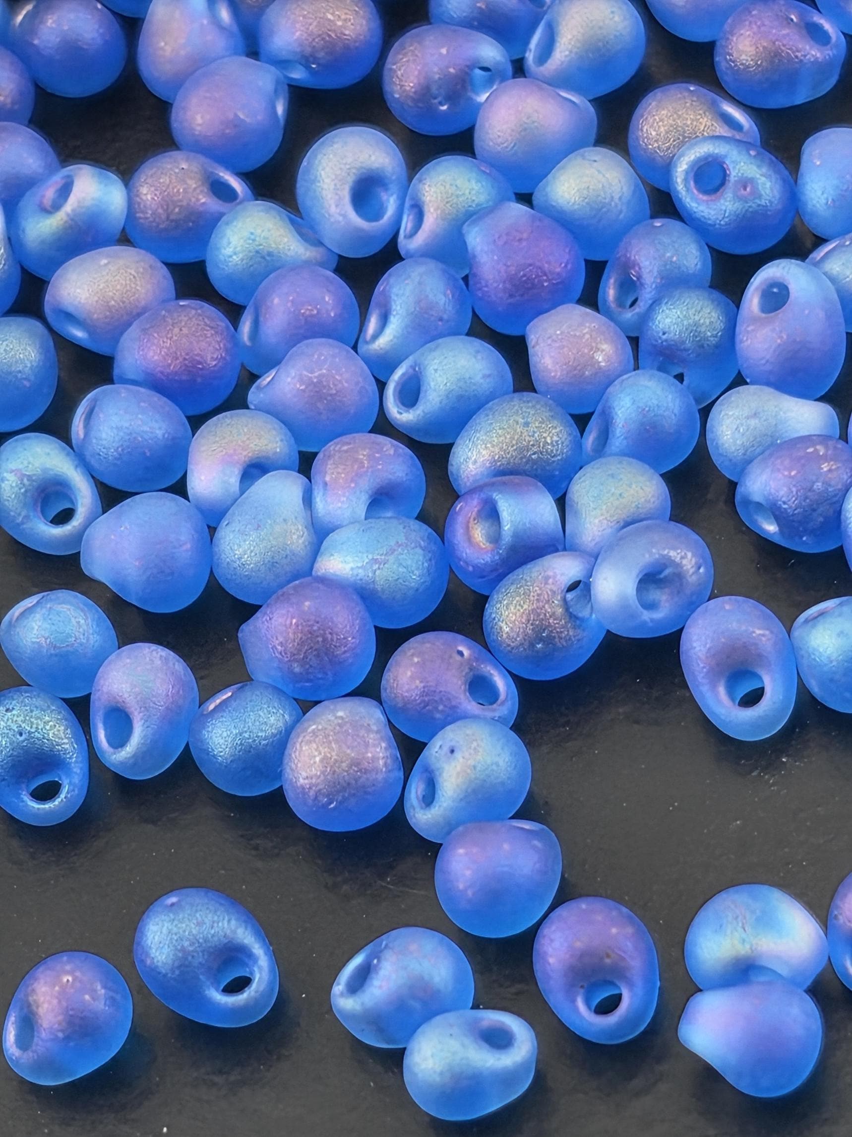 Sapphire Blue Miyuki Drop Beads: 3.4mm Matte Rainbow, 15g Pack