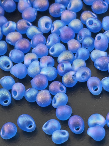 Sapphire Blue Miyuki Drop Beads: 3.4mm Matte Rainbow, 15g Pack