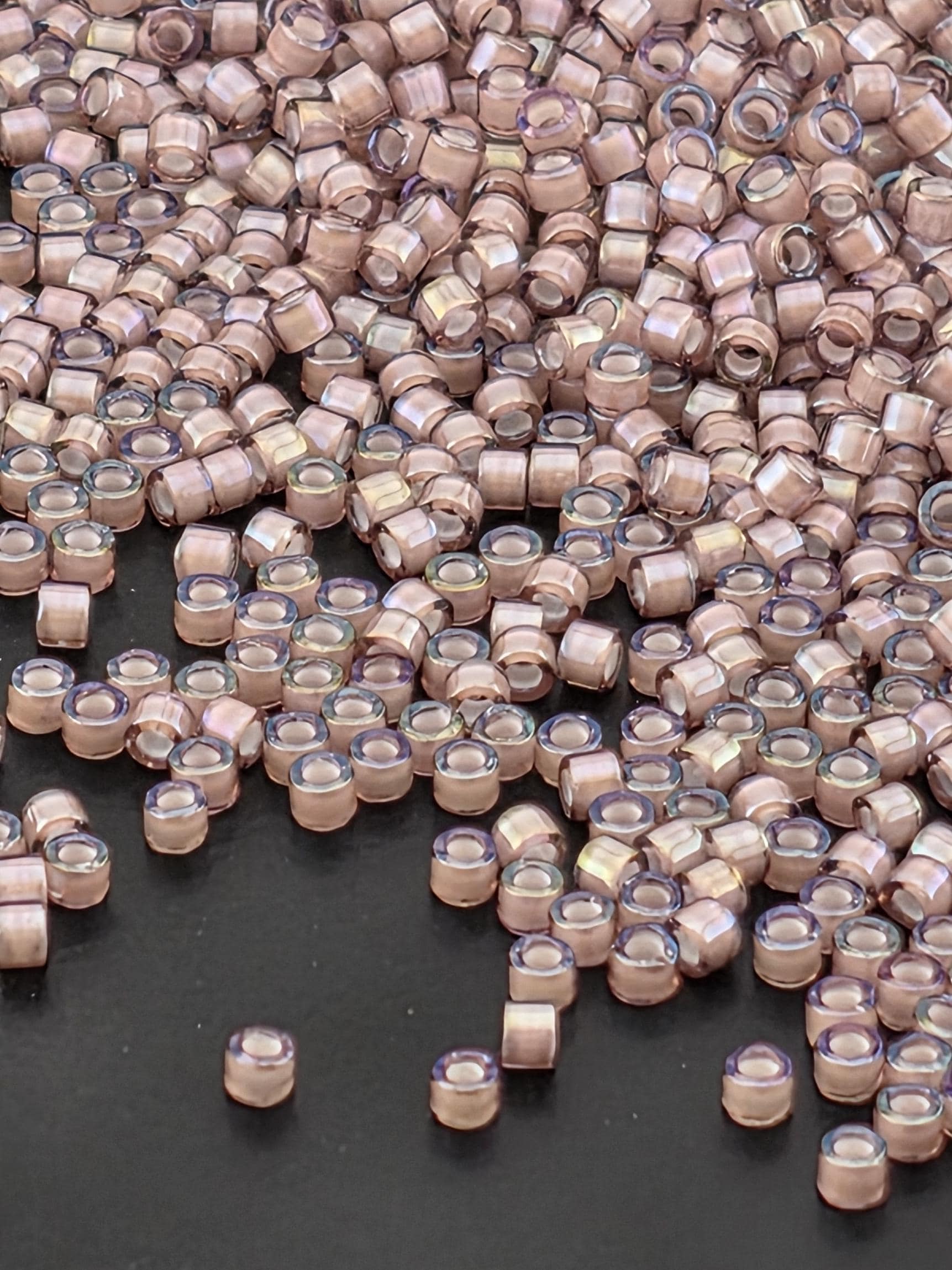 DB1791:Heather Cashmere/White Inside Color Lined Rainbow Miyuki Delica (Size 11, 7 grams, ~1400 beads)