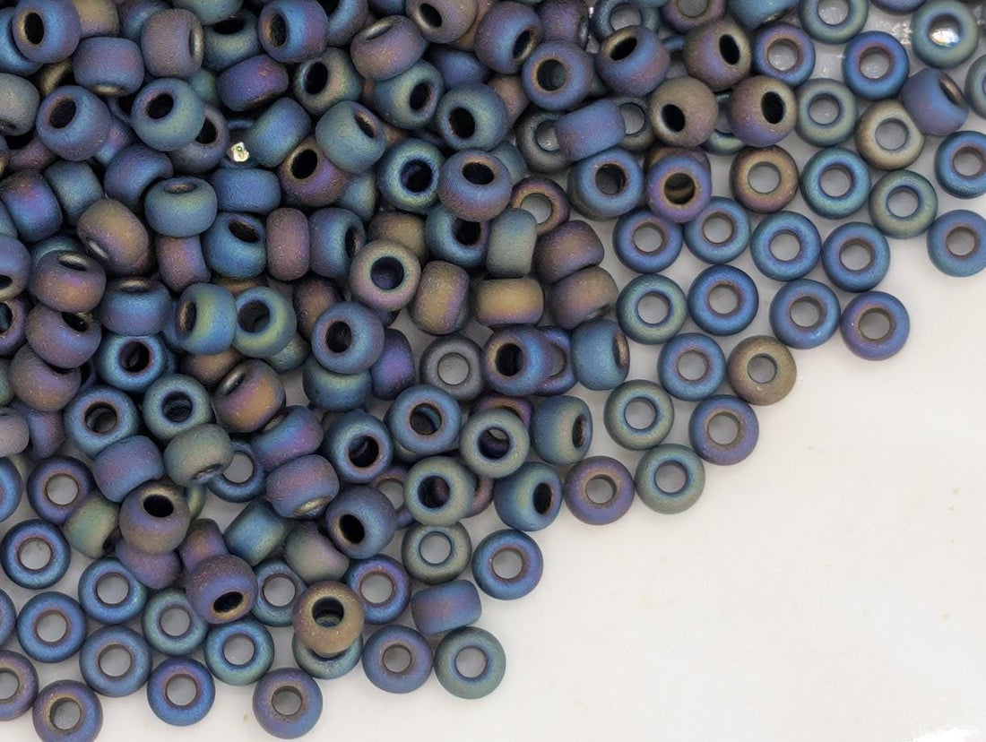 Miyuki Glass Seed Beads Matte Black (11/0, 20g Rainbow Finish)