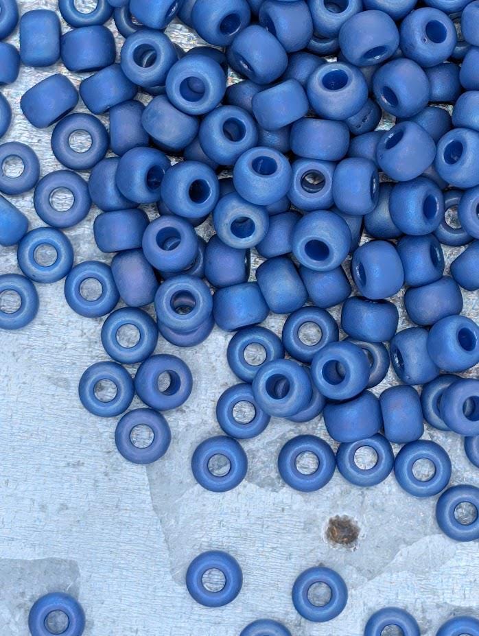 Miyuki Rocaille Beads: Hydrangea Blue Opaque Matte Rainbow Glaze, Size 6/0