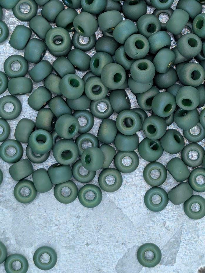 Miyuki Rocaille Beads: Parakeet Green Opaque Matte Rainbow Glaze, Size 6/0