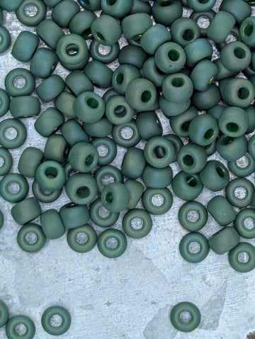 Miyuki Rocaille Beads: Parakeet Green Opaque Matte Rainbow Glaze, Size 6/0