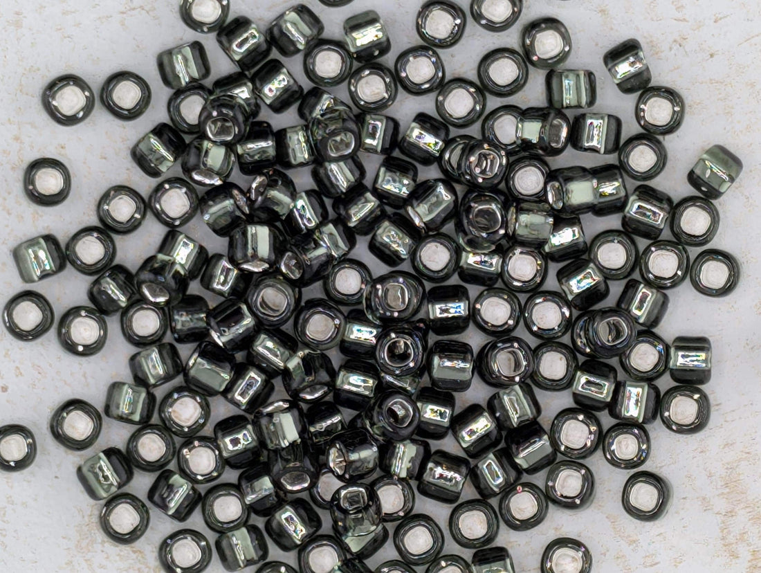 Seed Beads: Matsuno Size 6 Silver-Lined Translucent Gunmetal (15g, ~180 pcs)