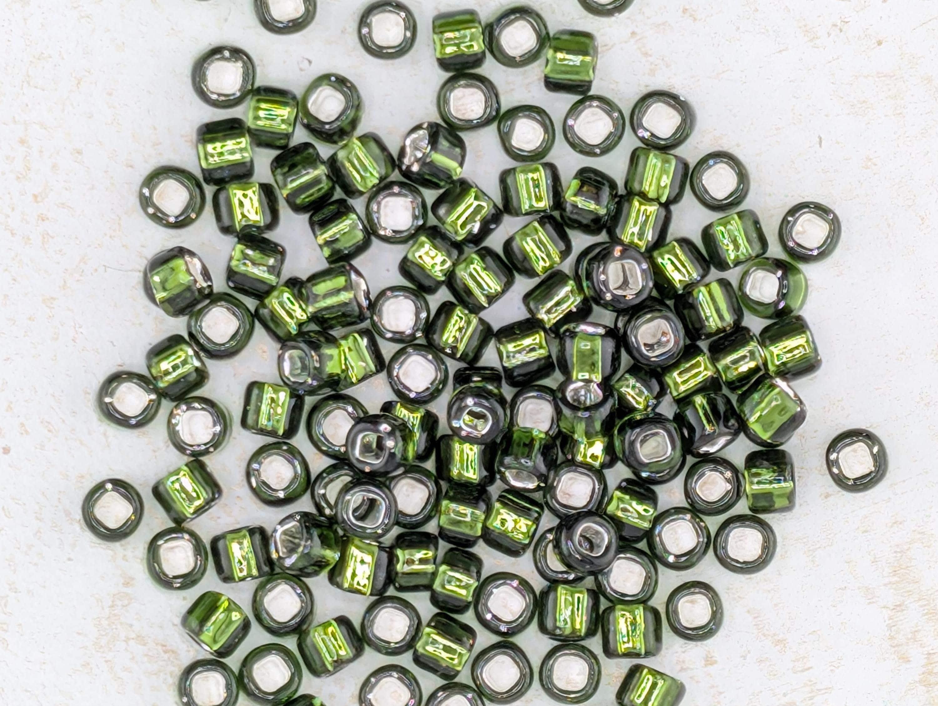 Transparent Olive Green Seed Beads: Silver-Lined 11/0 Matsuno Glass