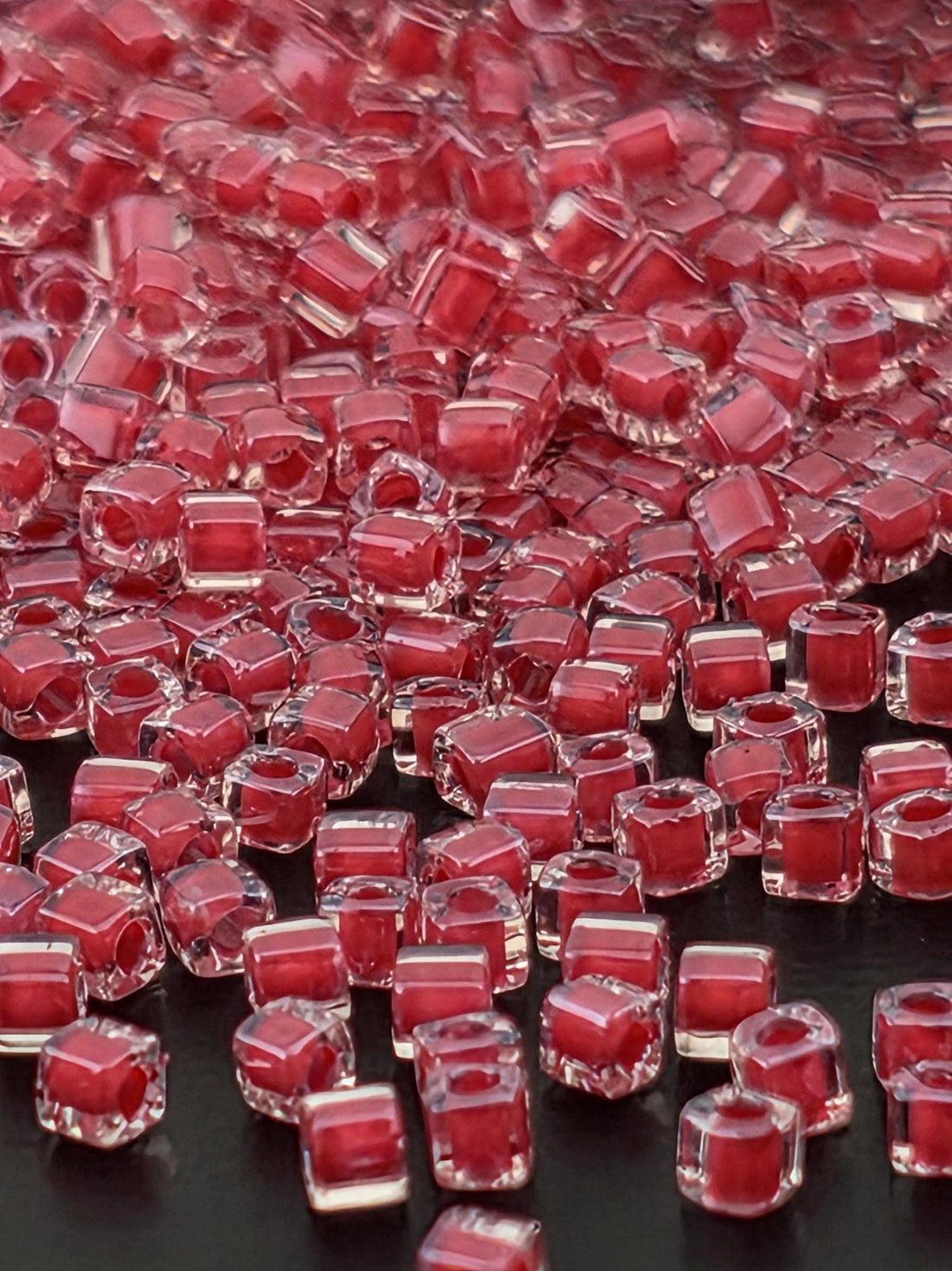 Miyuki Square/Cubes Crystal/Raspberry Inside Color Lined Sparkle Size 1.5mm