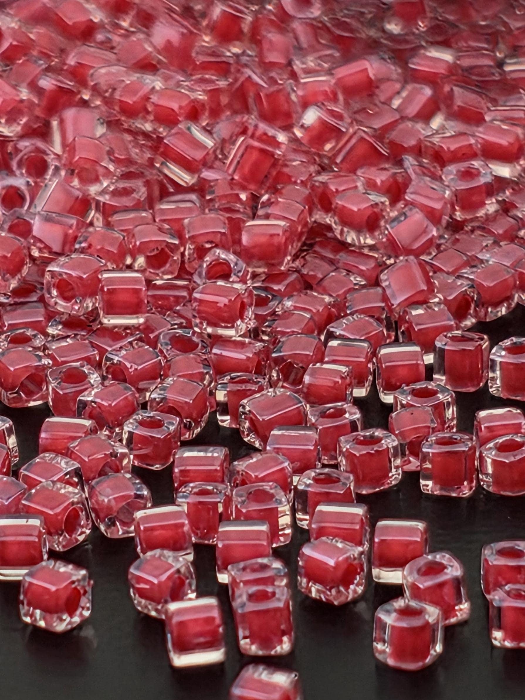 Miyuki Square/Cubes Crystal/Raspberry Inside Color Lined Sparkle Size 1.5mm