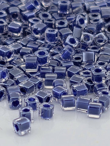 Miyuki Square/Cubes Crystal/Cobalt Blue Inside Color Lined Sparkle Size 1.5mm