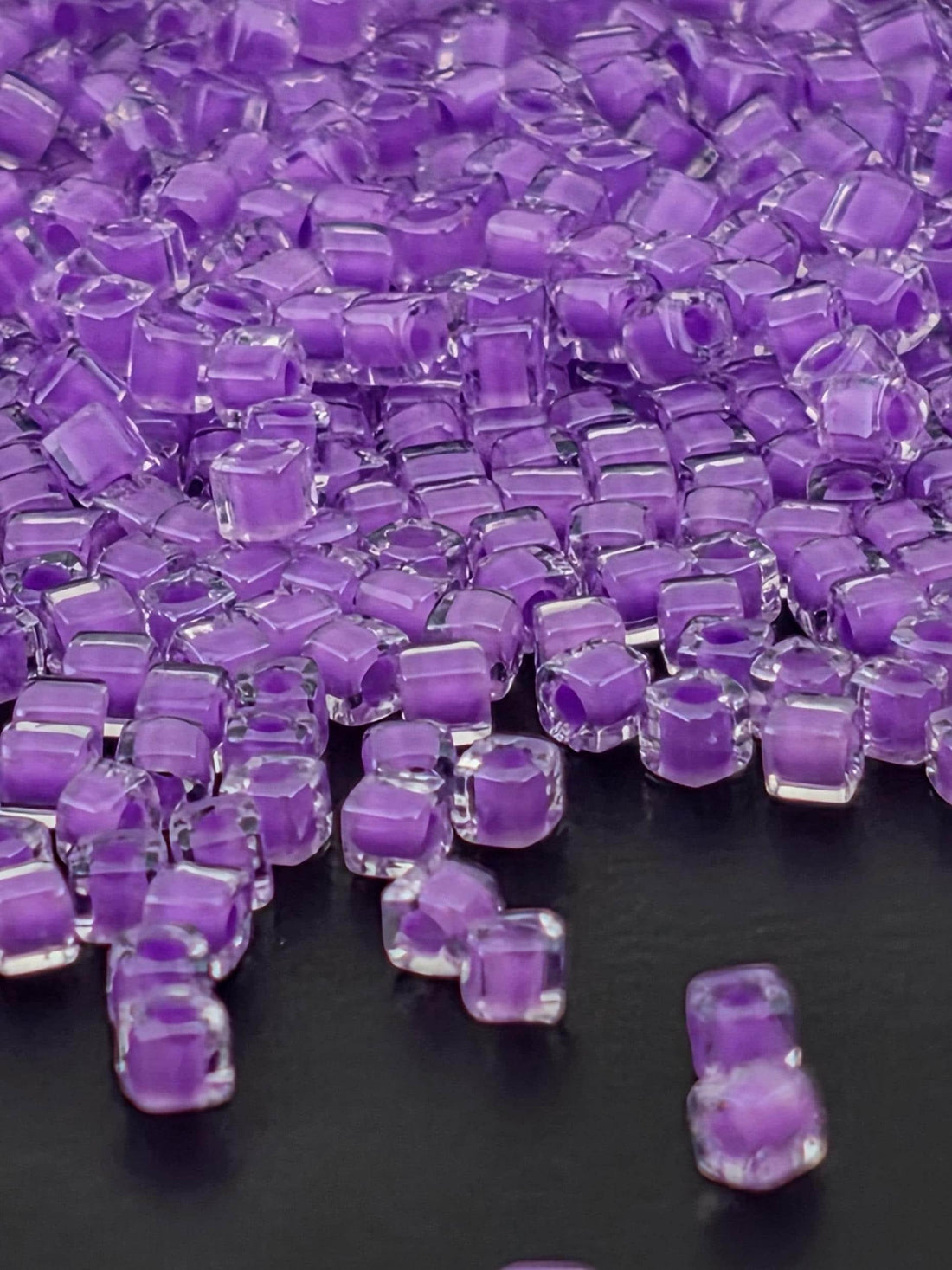 Miyuki Square/Cubes Crystal/Lavender Inside Color Lined Sparkle Size 1.5mm