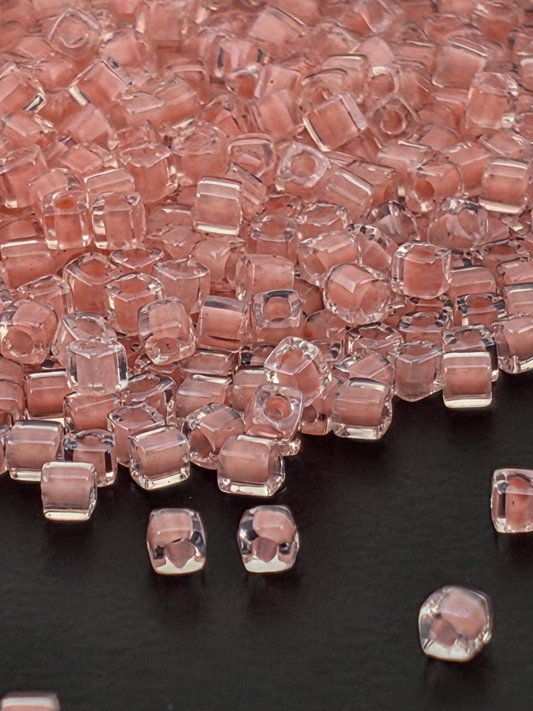 Miyuki Square/Cubes Crystal/Pink Grapefruit Inside Color Lined Sparkle Size 1.5mm