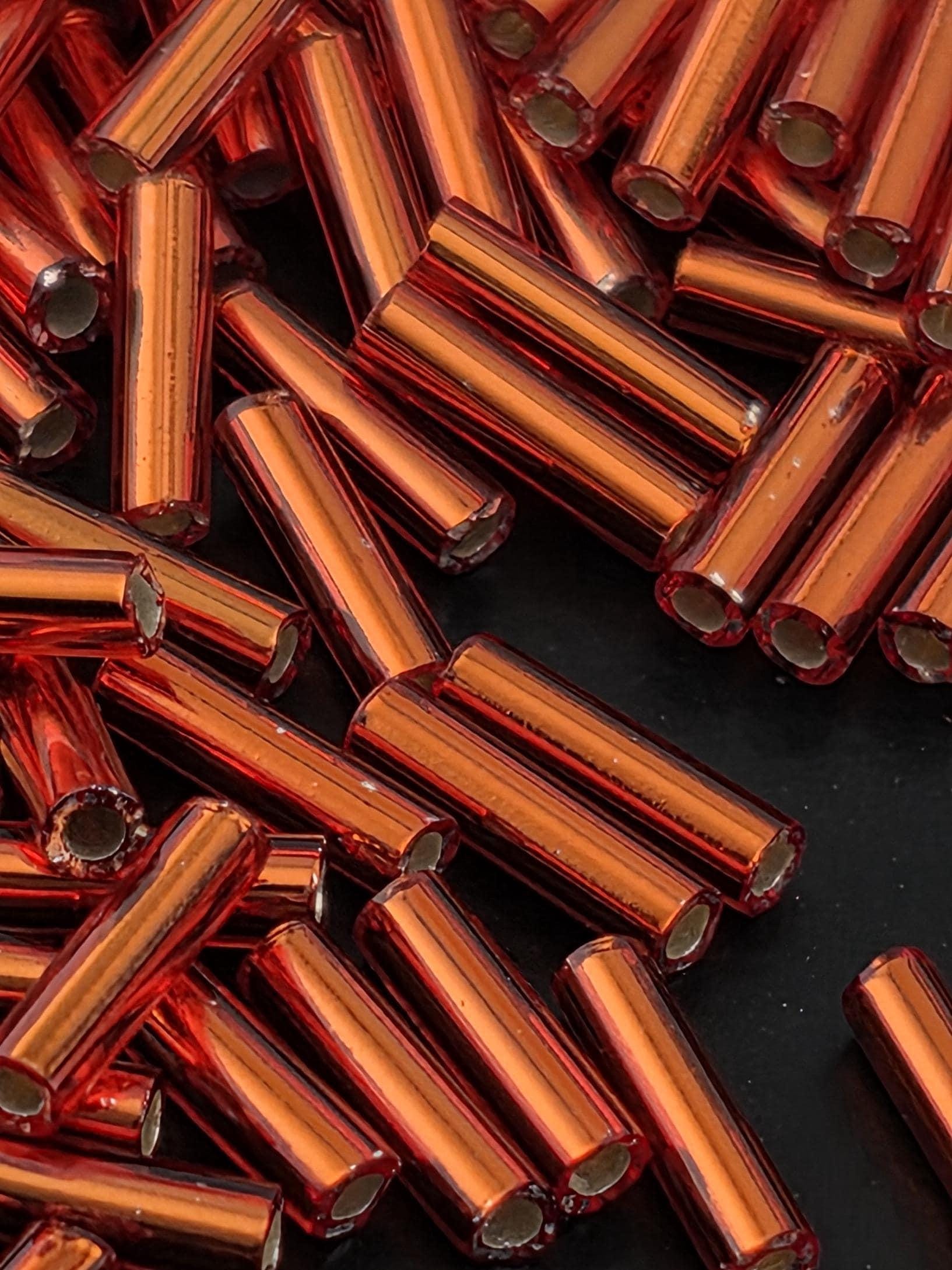 Miyuki Bugles 6MM Orangish Red Translucent Silver-Lined Size 6mm