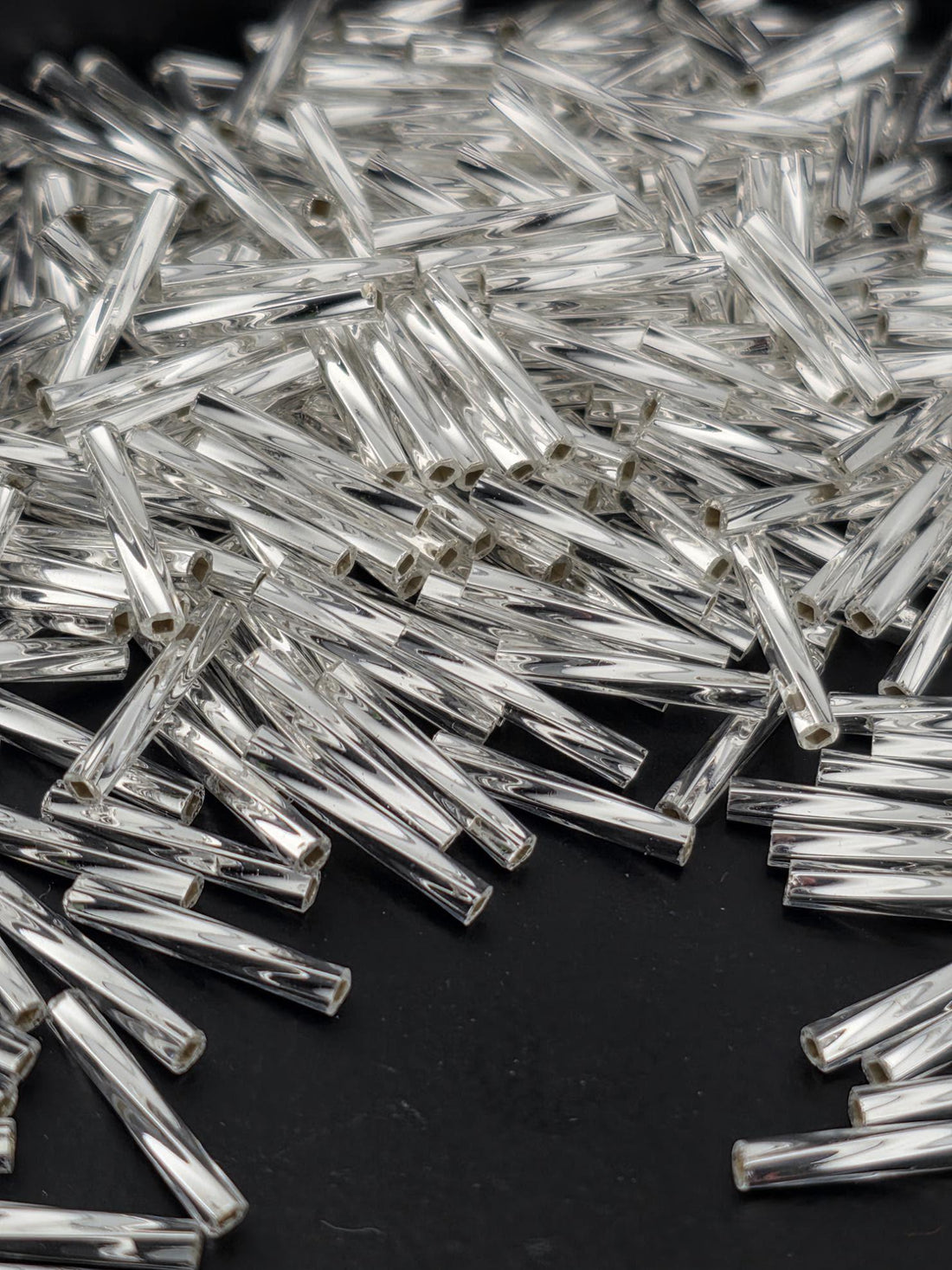 Miyuki Twisted Bugles 2x12 Crystal Translucent Silver-Lined Size 2x12mm