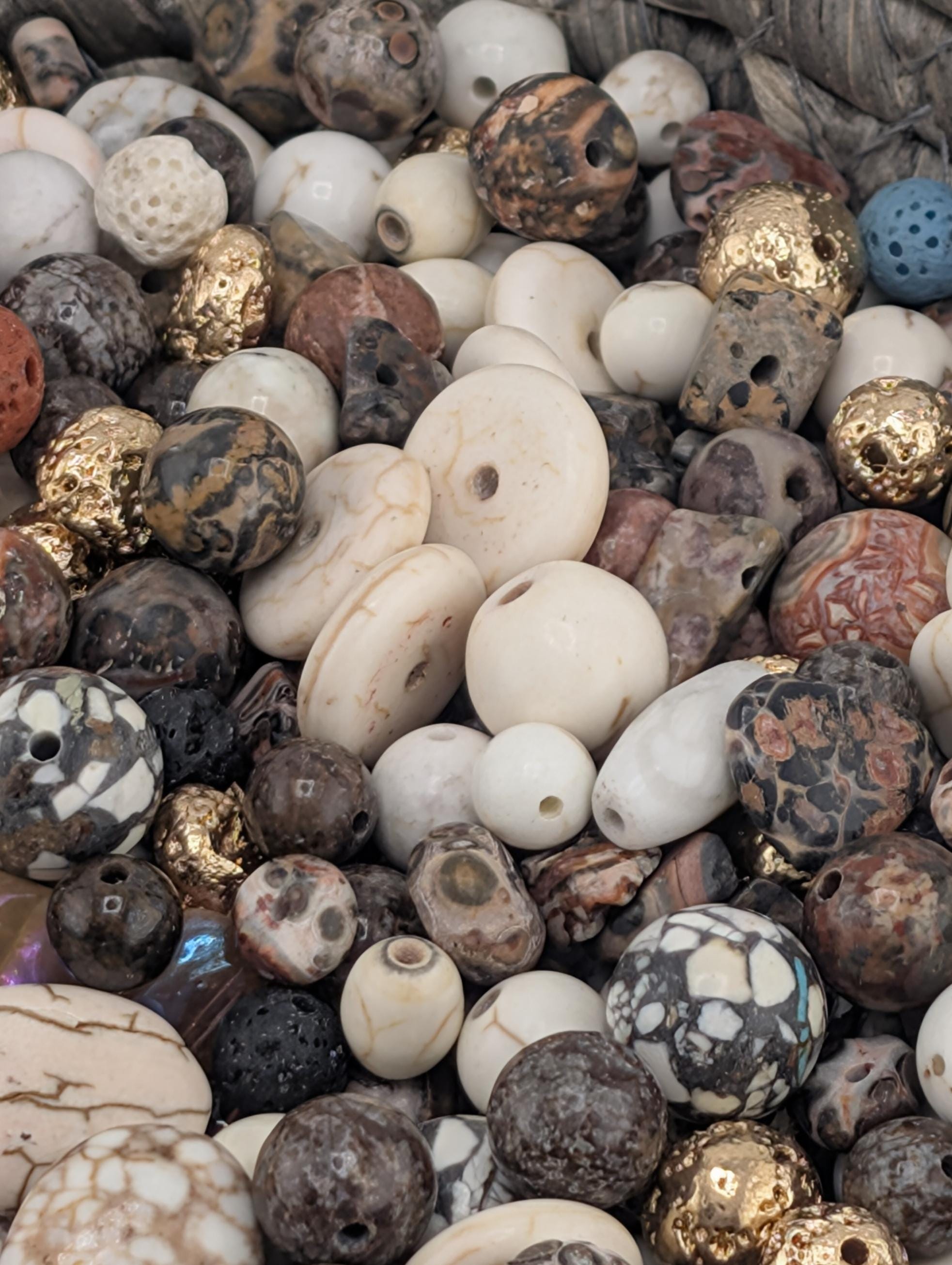 Exclusive "Chai Latte" Earth Tones Howlite & Lava Gemstone Mix: 2oz Natural Stone Crafting Beads