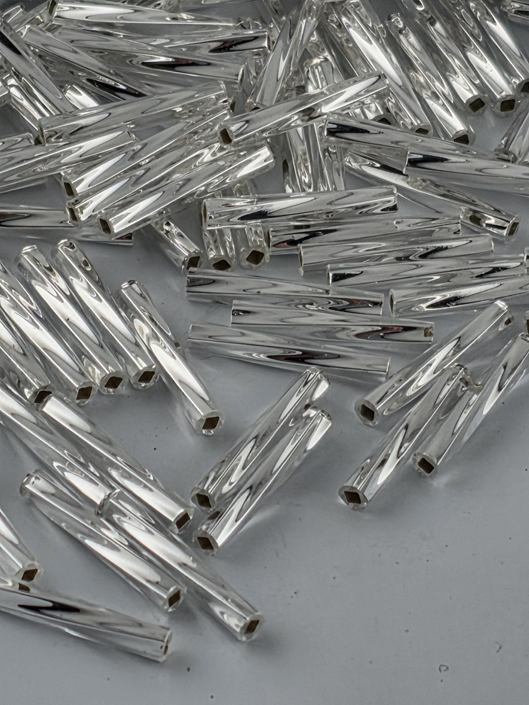 Miyuki Twisted Bugles 2x12 Crystal Translucent Silver-Lined Size 2x12mm