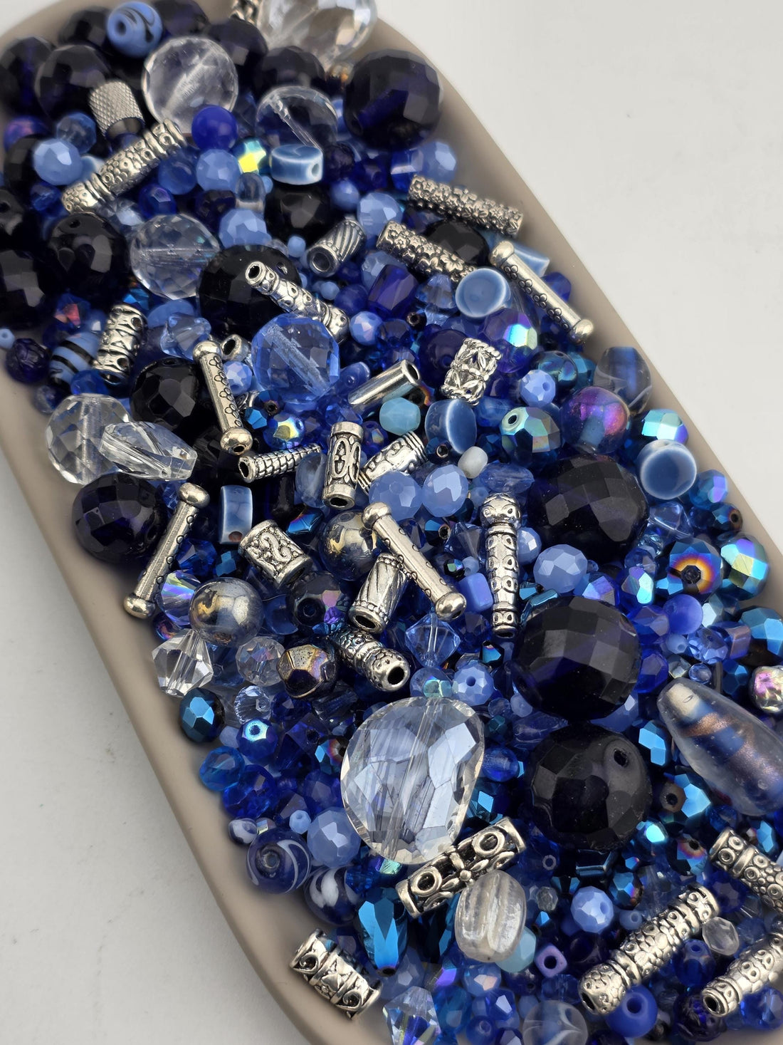 Exclusive "Icy Moonlight" Glass Bead Soup Mix: 2oz Blue & White Jewelry Making