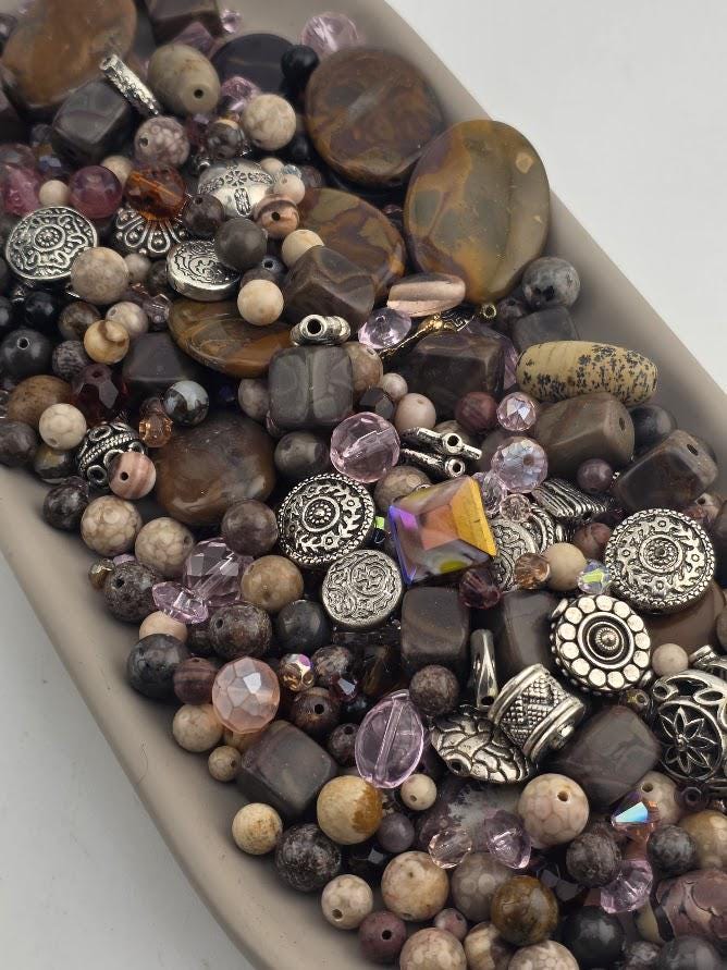 Exclusive "Mocha Swirl" Barricaded Jasper Bead Soup Mix: Natural Gemstone Jewelry Supply, Crafting Lot
