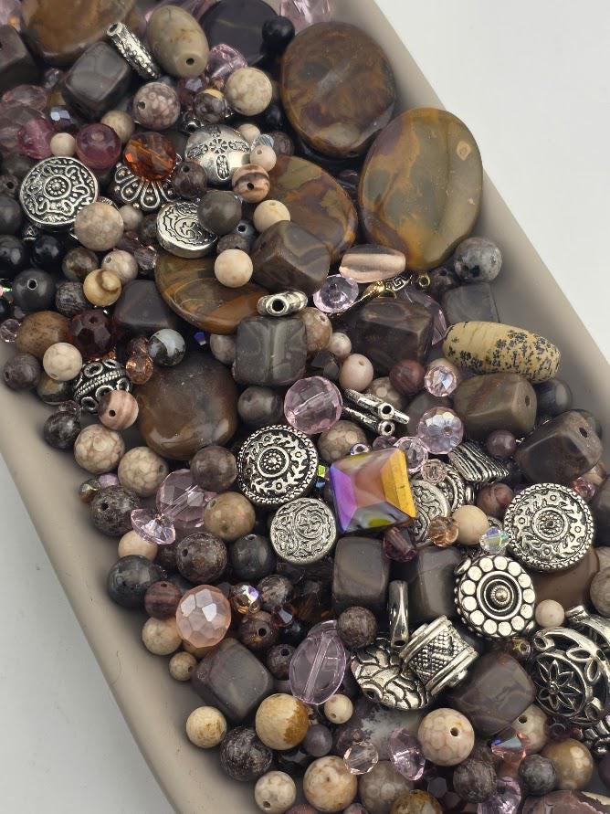 Exclusive "Mocha Swirl" Barricaded Jasper Bead Soup Mix: Natural Gemstone Jewelry Supply, Crafting Lot