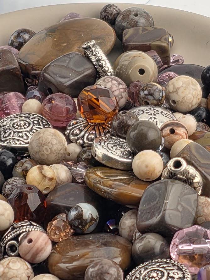 Exclusive "Mocha Swirl" Barricaded Jasper Bead Soup Mix: Natural Gemstone Jewelry Supply, Crafting Lot
