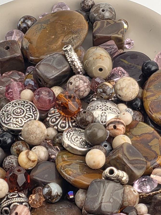 Exclusive "Mocha Swirl" Barricaded Jasper Bead Soup Mix: Natural Gemstone Jewelry Supply, Crafting Lot