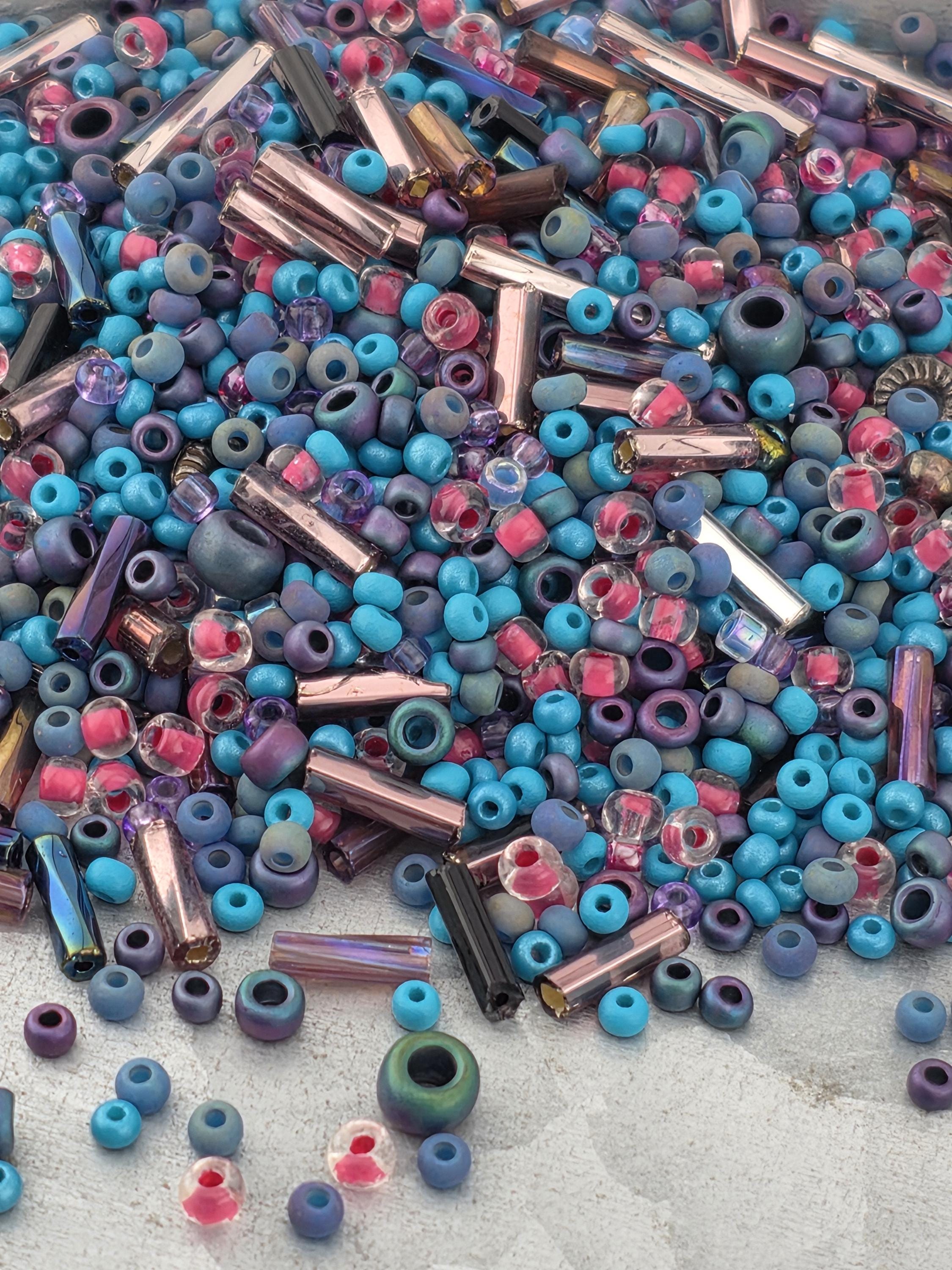 Bead Mix, Seed Bead Soup 20g | Teal Pink Silver Glass Beads, Bugles, Spacers,Metallic, Preciosa Miyuki