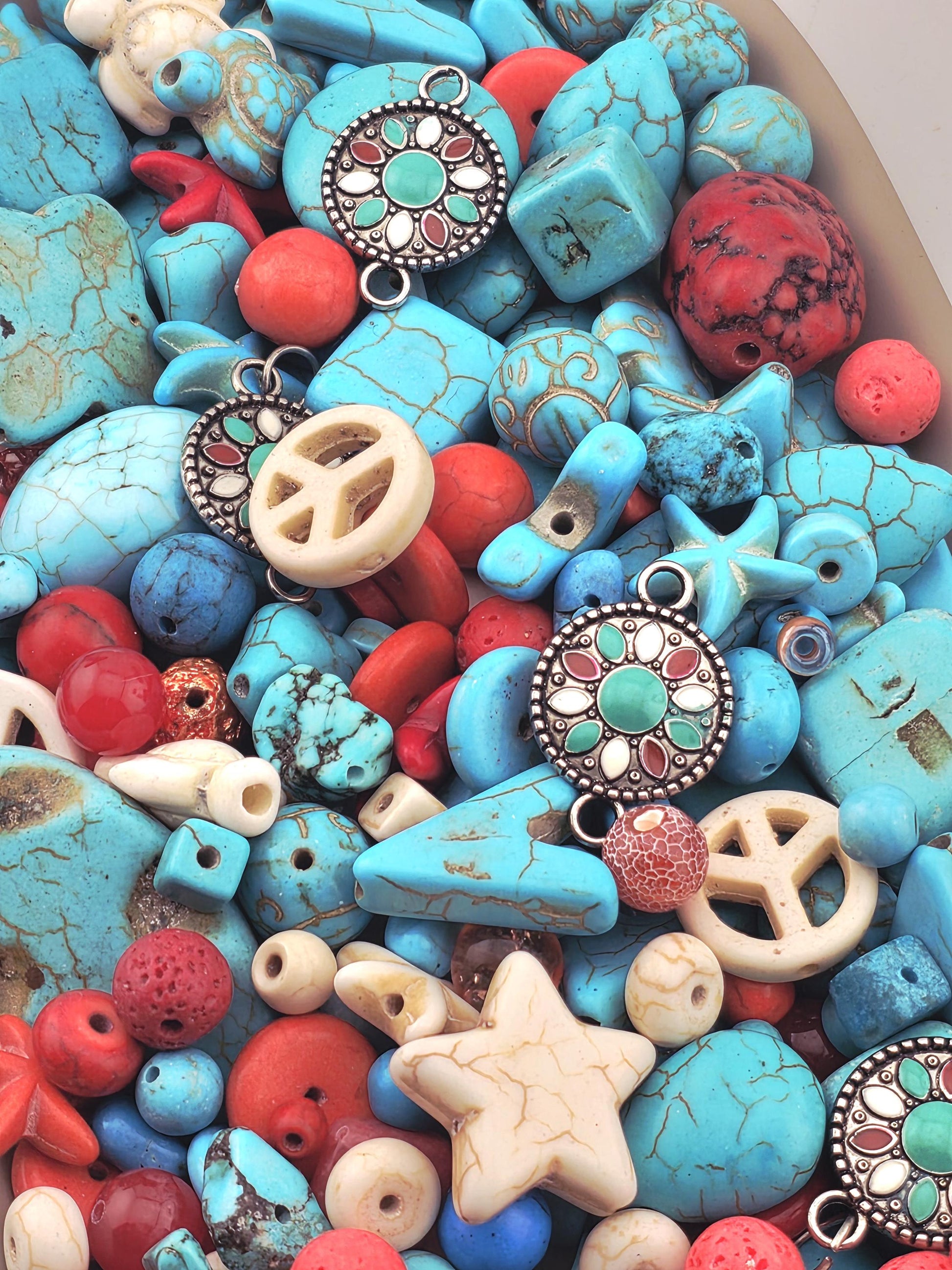 Exclusive "Santa Fe Sky" Howlite Gemstone Mix: 2oz Natural Stone Crafting Beads