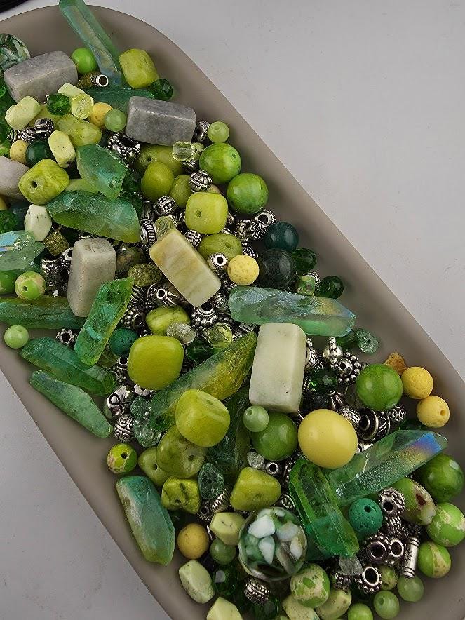 Exclusive "Wasabi & Citrus" Gemstone Bead Soup Mix: 2oz Natural Stone Jewelry Making