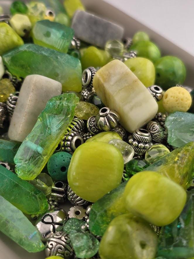 Exclusive "Wasabi & Citrus" Gemstone Bead Soup Mix: 2oz Natural Stone Jewelry Making