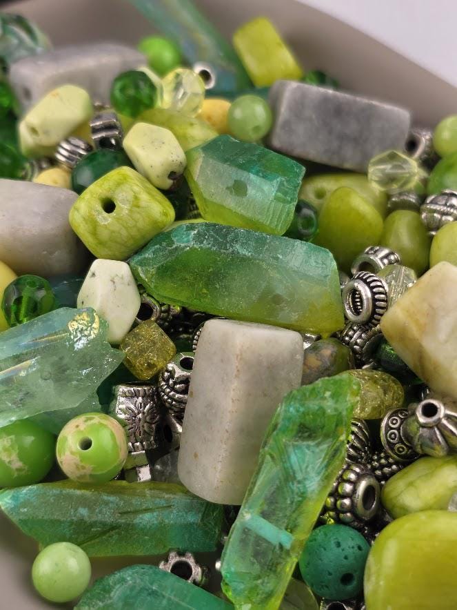 Exclusive "Wasabi & Citrus" Gemstone Bead Soup Mix: 2oz Natural Stone Jewelry Making