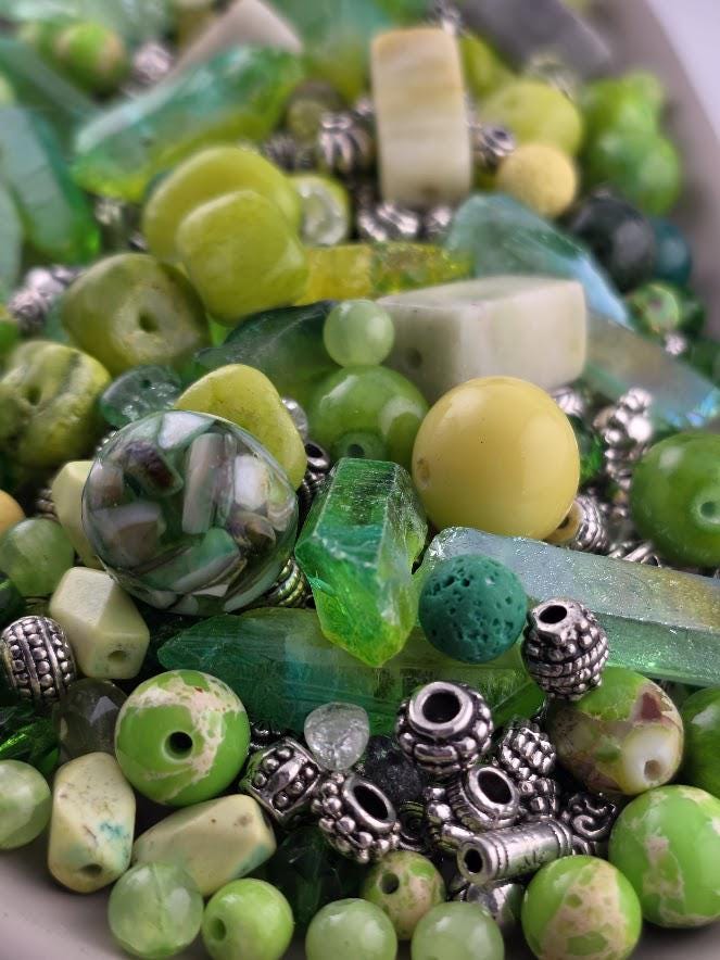 Exclusive "Wasabi & Citrus" Gemstone Bead Soup Mix: 2oz Natural Stone Jewelry Making