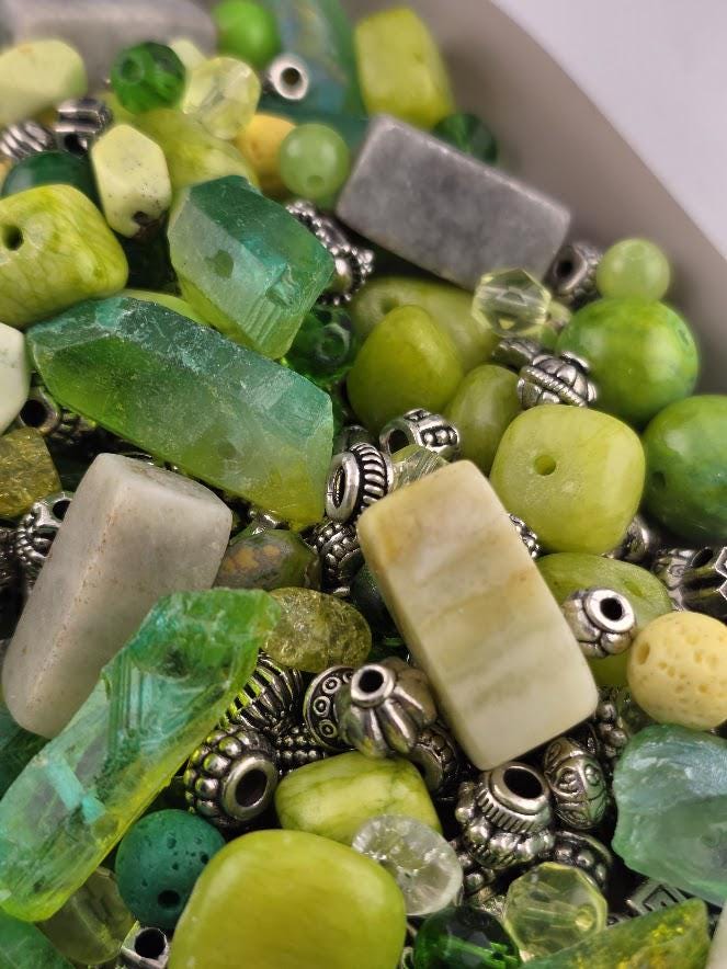 Exclusive "Wasabi & Citrus" Gemstone Bead Soup Mix: 2oz Natural Stone Jewelry Making