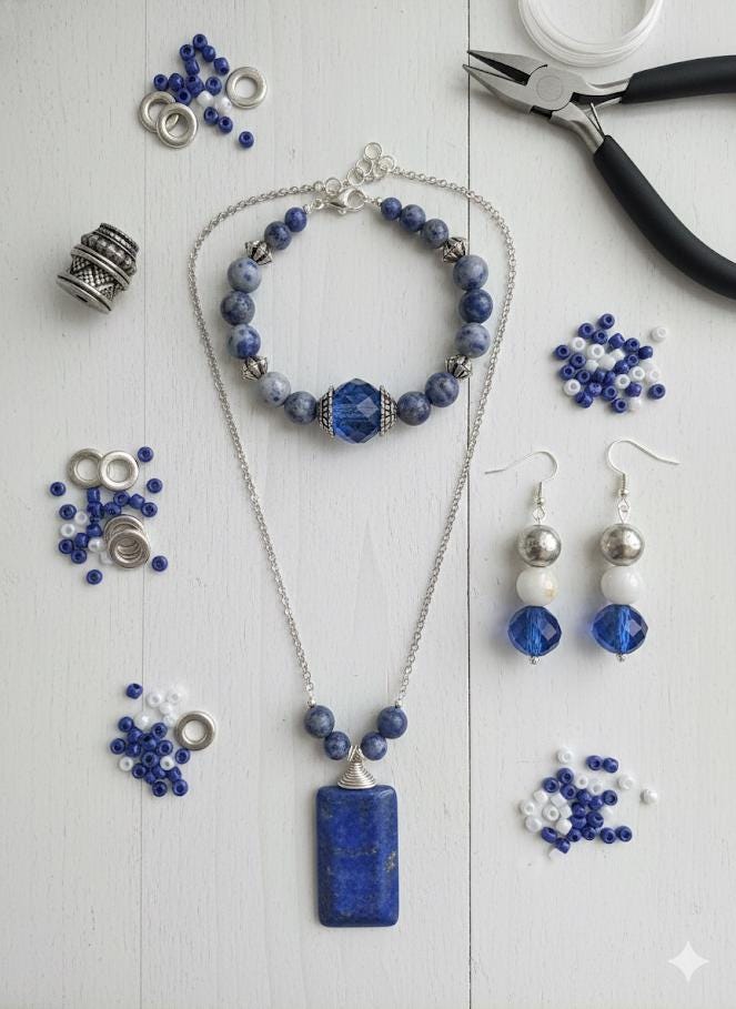 Exclusive "Stones of Sodalite" Gemstone & Mixed Metal Bead Soup Mix: (2oz pkg)