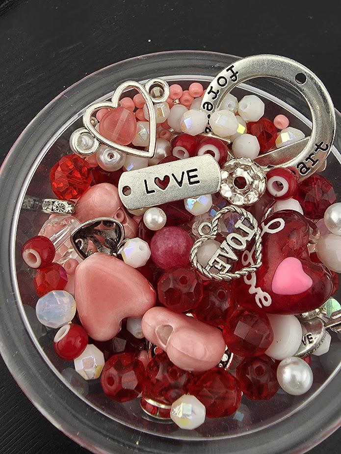 2oz Exclusive "Be Mine" Red, Pink and White Glass Beads with Mixed Metal Charms