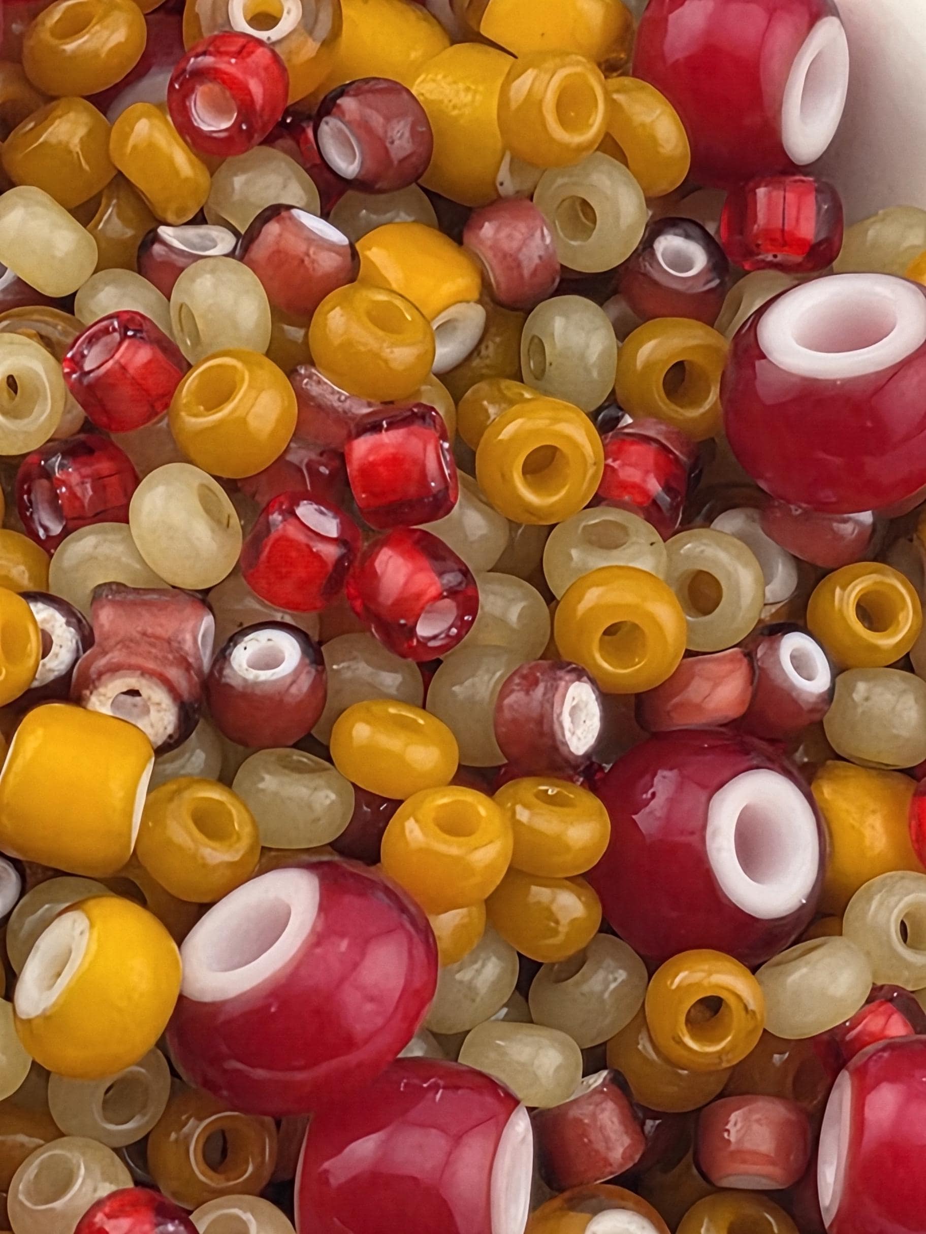 Savannah Sunset Trade Mix - Amber, Honey & Red White Hearts - Chunky Vintage Glass Blend (Sizes 10/0 - 4/0) 15g