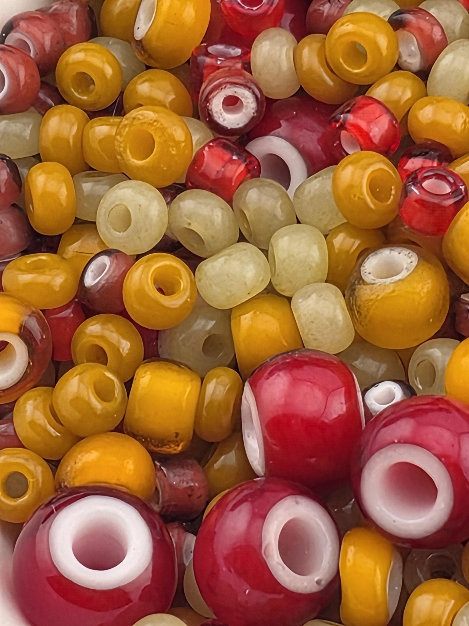 Savannah Sunset Trade Mix - Amber, Honey & Red White Hearts - Chunky Vintage Glass Blend (Sizes 10/0 - 4/0) 15g