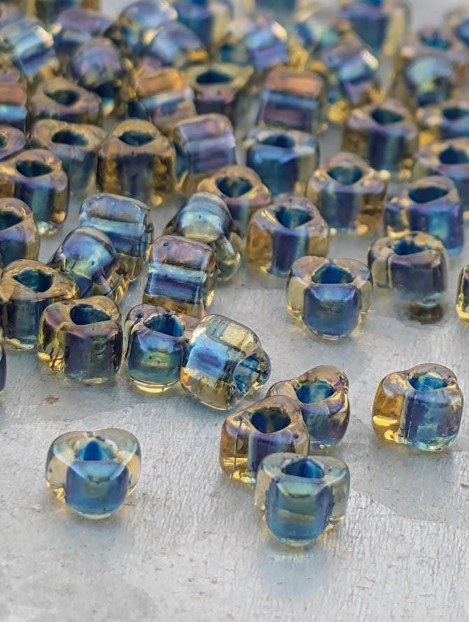 Amber/Dark Teal Inside Color Lined Miyuki Triangle Size 5/0 (15g Pkg)