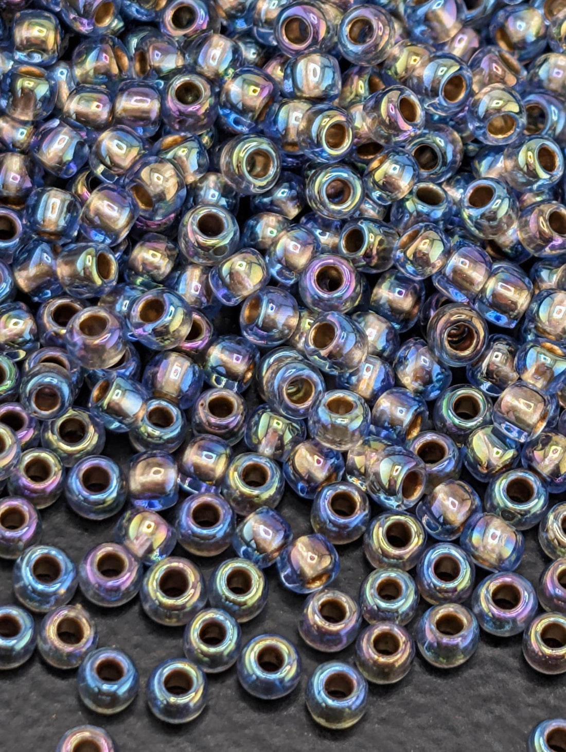 Gold-Lined Rainbow Lt Sapphire Size 11/0 Toho Round 2.5" tube