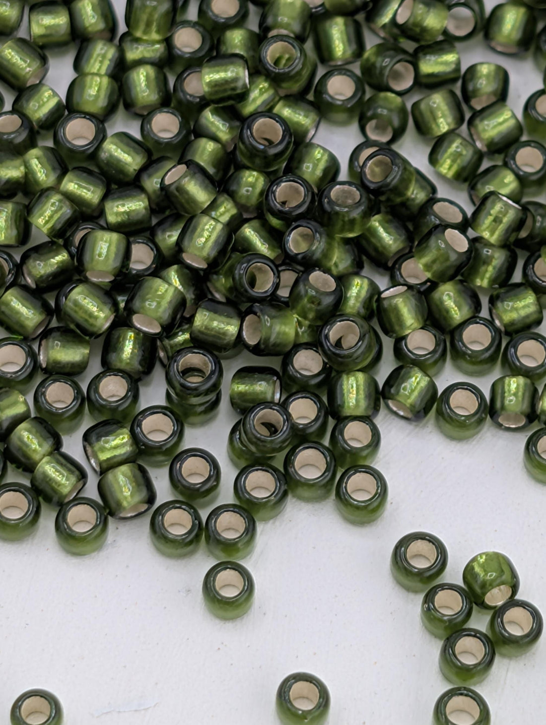 Silver-Lined Frosted Olive Size 11/0 Toho Round 2.5" tube