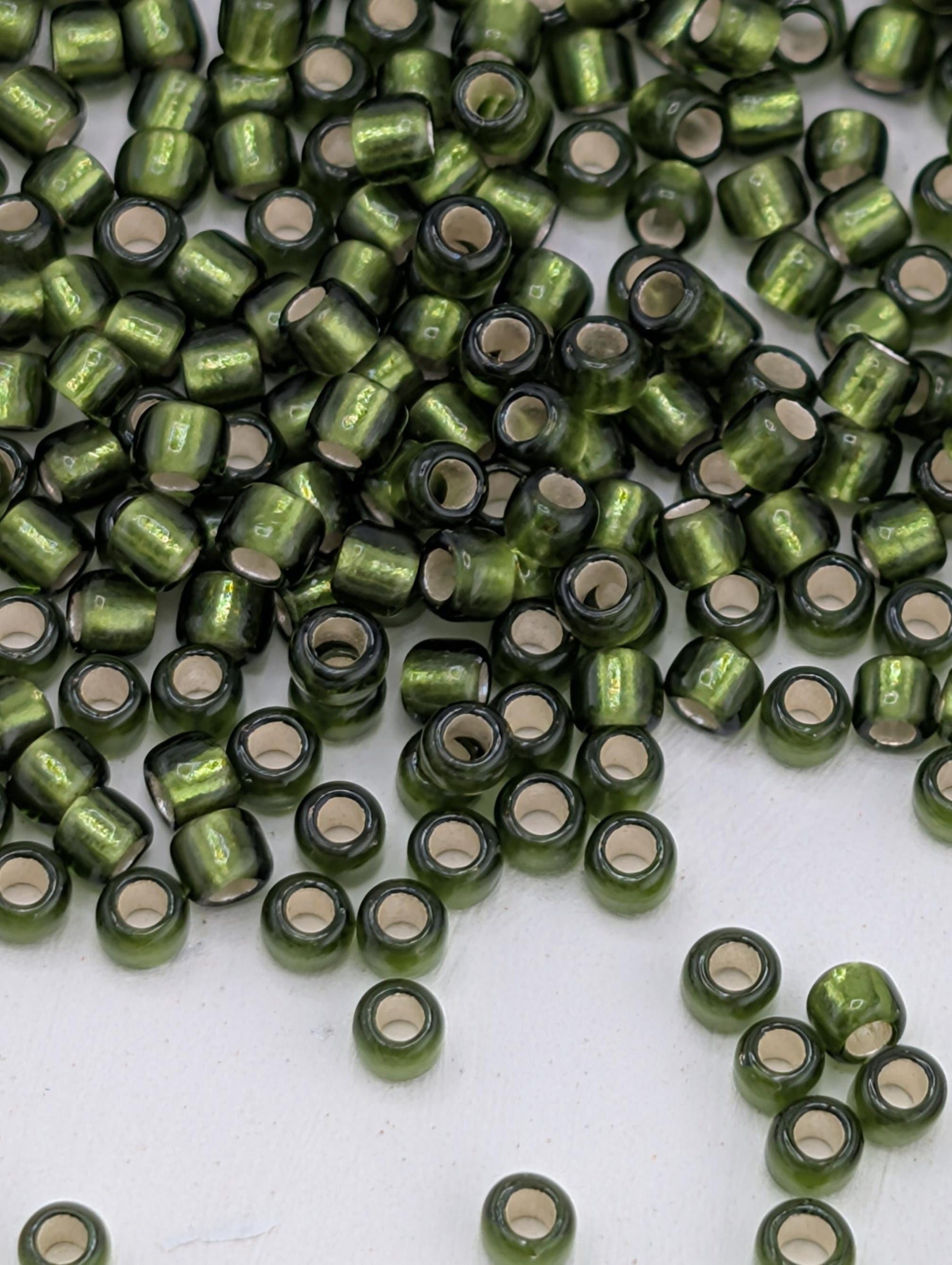 Silver-Lined Frosted Olive Size 11/0 Toho Round 2.5" tube